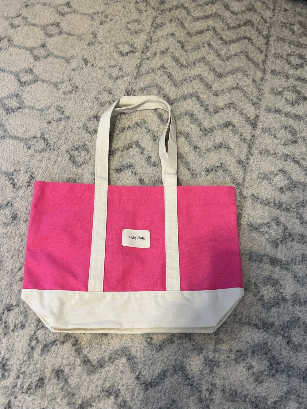 Lancome Hot Pink Canvas Tote with Cream Trim
